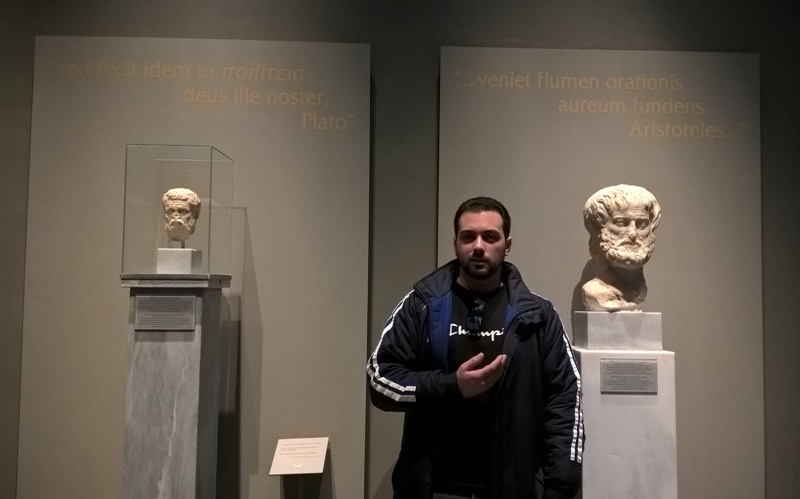 Constantinos with Plato and Aristotle